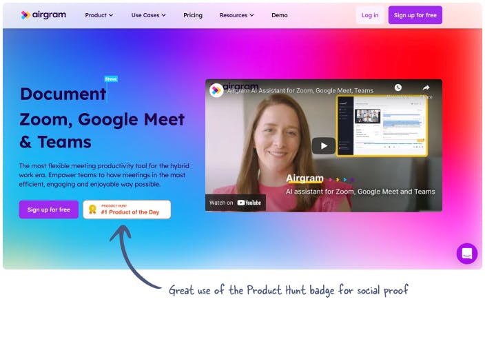 Example of a good landing page that uses badges